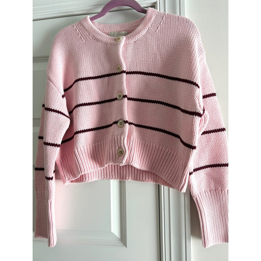 Tuckernuck Caroline Constas Pink Striped Cotton Cardigan Sweater NWT Size S
